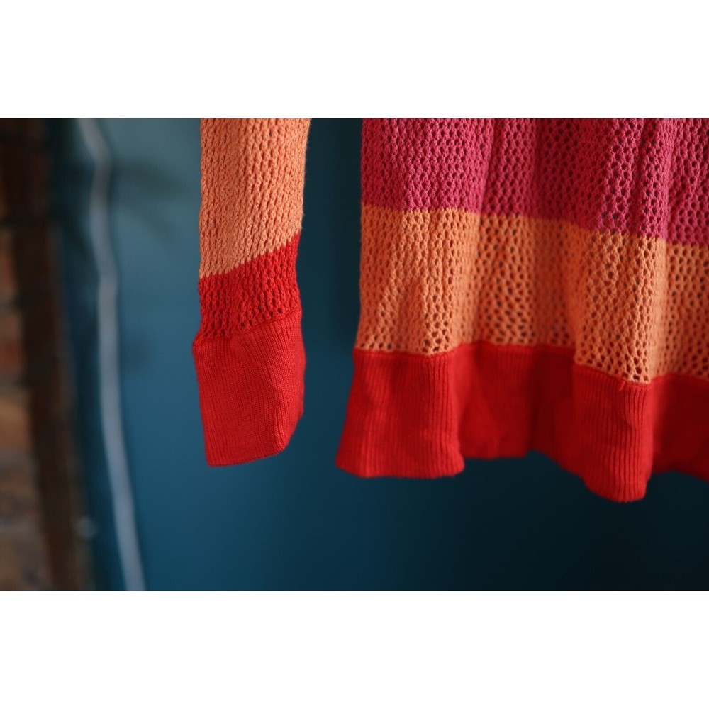 525 America Womens Open Knit Sweater Top Coral Pink Orange Pullover Large - Picture 8 of 8
